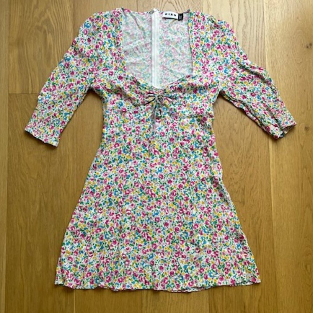 Rixo Larissa Bow Detailed Floral Print Crepe Mini Dress In Pink Size 6 - Picture 2 of 9